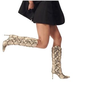 NWT Schutz Maryana crocodile Natural cream black pointed toe knee high boots 5.5